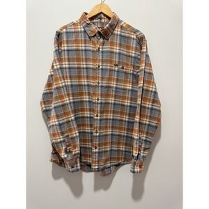 Southern Shirt Mens XL Plaid Button Down Flannel Brown Orange Blue Regular Fit